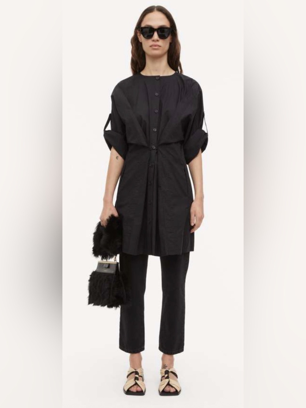 NWOT By Malene Birger Amalas Organic Cotton Poplin Shirt Dress Black EU 38 US 6